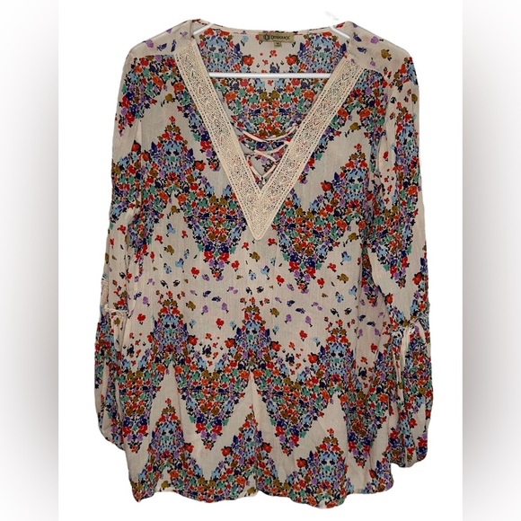 Democracy Ditzy Floral Tunic Women’s Size Medium Boho Western Hippie Festival - Picture 8 of 8